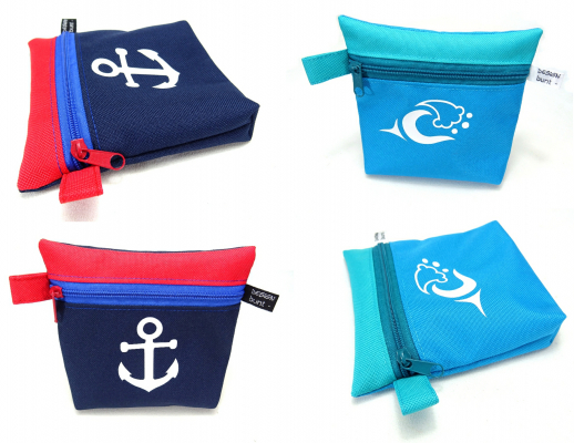 Täschchen Outdoorstoff wasserfest, MARITIM Anker Welle, Kabeltäschchen Kopfhörer Kosmetik, leicht Reisegepäck, by BuntMixxDESIGN